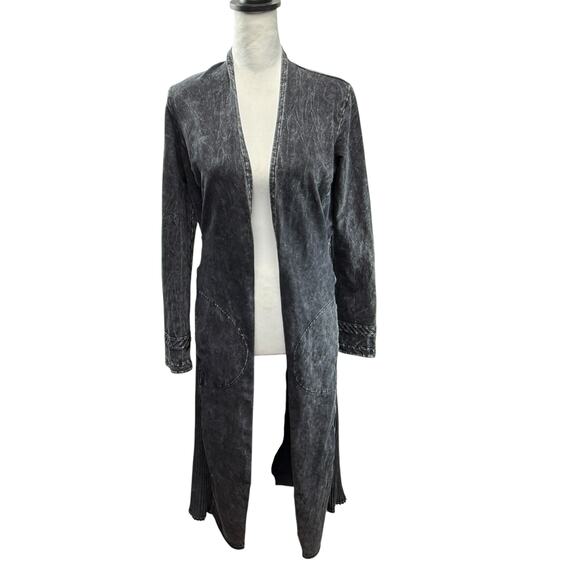 Testimony Los Angeles Long Duster Knit Jacket  Size XS French Terry Acid Washed - Picture 1 of 10